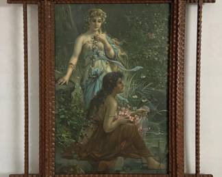 Antique Nymph Lithograph in Arts & Crafts Frame