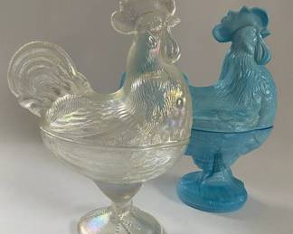 Glass Rooster Catchall Dishes Set of Two