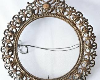 Antique Round Brass Ornate Mirror/Picture Frame