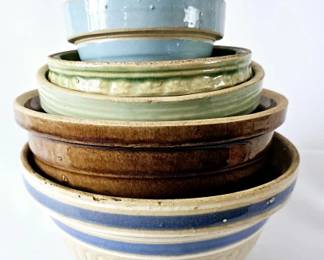 Collection of Antique Stoneware Mixing Bowls