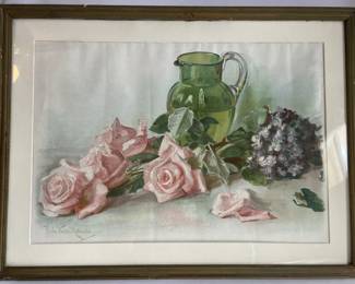 Antique Watercolor Still Life Painting Signed