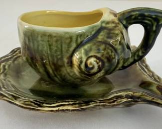 Majolica Conch and Oyster Shell Cup Saucer