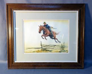 Karl Zembrusky Civil War Officer Watercolor, Framed Matted Under Glass, 20.5" x 24.5"