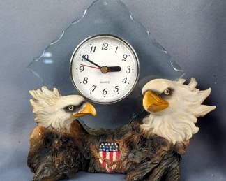 Eagle Battery Operated Resin Clocks, Qty 2, 8.25" And 11.5" Tall 