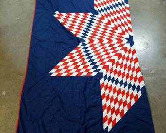 Hand Stitched Quilt With Red, White, And Blue Star, 98.5" x 100" 