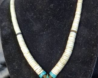 Graduated Shell And Crushed Turquoise Necklace, 18" 