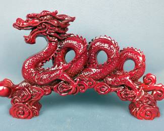 Chinese Resin Dragon, Approx 7" x 12" x 2" And Ceramic Chinese Figurines, 6" & 9", Qty 2