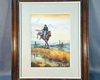 Karl Zembrusky Civil War Soldier Watercolor, Framed Matted Under Glass, 24.5" x 20.5"