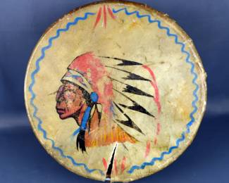 Animal Hide Painted Drum, 7" x 16"