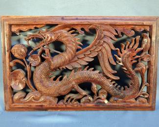 Carved Wood Relief Dragon Wall Art, 10" x 16"