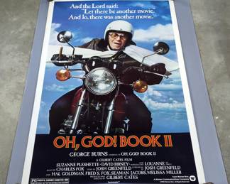 Oh, God! Book II Movie Theater Poster, Starring George Burns, 60" x 40", Originally Hung In The Window Of The Weston, KS Theater