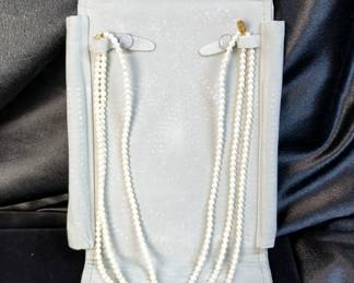 Shane Co Triple Strand Of Pearls With Gold Heart Connection, 16", In Velvet Case 