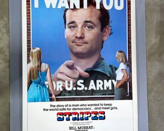 Stripes Movie Theater Poster, Starring Bill Murray, Harold Ramis, Warren Oates, P.J. Soles And John Candy, 60" x 40", Originally Hung In The Window Of The Weston, KS Theater 
