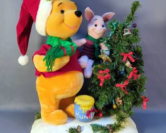 Disney's Winnie The Pooh And Piglet With Christmas Tree Musical Figurine With Movement, 23" x 20" x 9", Powers On