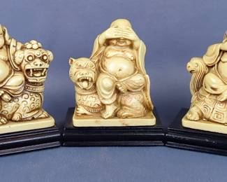 Arnart Imports Buddha Hear No, Speak No, See No Evil Resin Figures, Approx 4" x 3" x 2", Qty 3