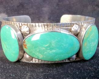 Native American Sterling Silver And Turquoise Cuff Bracelet, 1" 