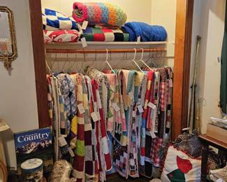 Crochet throws and a closet of quilts 