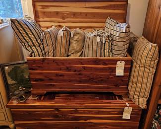 Cedar chest and down pillows 