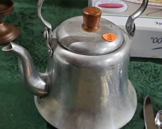 VINTAGE METAL TEAPOT WITH WOOD HANDLE