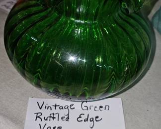VINTAGE GREEN GLASS VASE