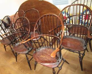 7 antique Windsor bow back chairs hand made and signed by the maker early 1800's upstate NY