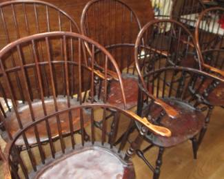 7 antique Windsor bow back chairs hand made and signed by the maker early 1800's upstate NY