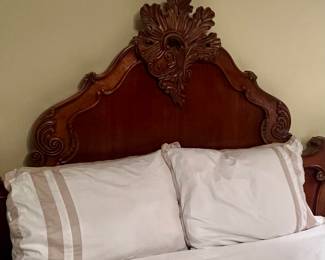 Fine old Louis Philippe hand carved bed in customized queen size