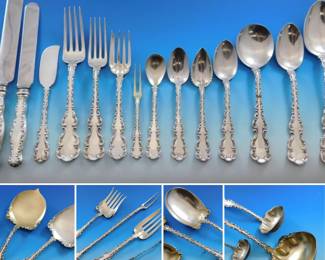 An impressive Louis XV by Whiting Sterling Silver Flatware Set for 12 Service 184 pieces 1890-1910