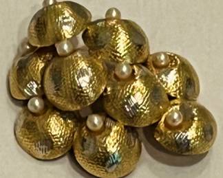 Huge 14k gold and pearl brooch