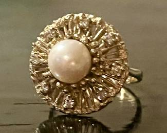 1950s Pearl and diamond ring 