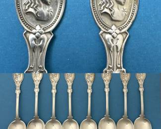 An extraordinary set of 8 Hotchkiss & Schreuder MEDALLION Sterling Teaspoons