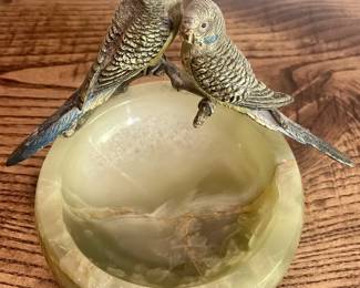 RARE!!! Franz Bergman-Austrian Cold-Painted Bronze-Two Budgerigars on Onyx Bowl-C. 1920