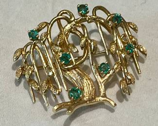 1940s gold and emerald weeping willow
