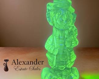 Uranium glass figure Happy on one side - Sad on the other 