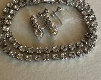 Vintage Rhinestone Bracelet & matching earrings 