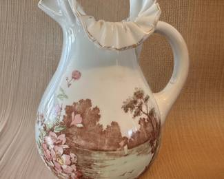 Antique 1800’s hand painted milk glass pitcher 