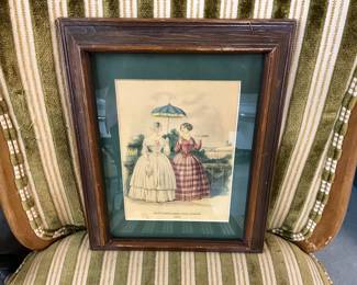 Vtg Framed Print "Godey's Americanized Paris Fashion 1851"
