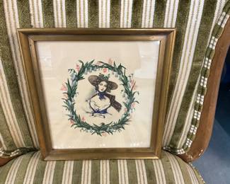 Framed French Maiden Design Floral Lemercier Lithograph