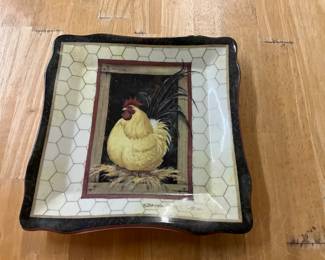 Rooster Porcelain Square Decorative Plate by Brenda Harris Tustian
