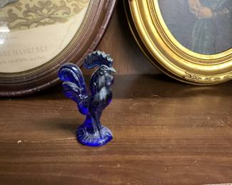 Cobalt Blue Glass Rooster