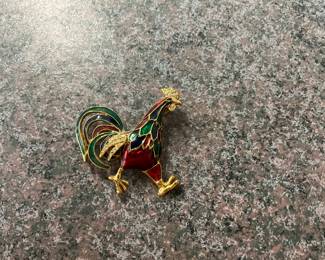 Metal Enamel Cloisonne' Filigree Rooster Brooch Pin