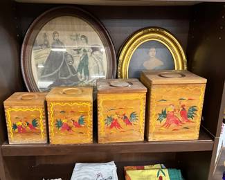 Wooden Fighting Roosters Nesting Canisters