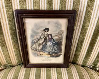 Vintage Framed French La Mode Illustree Victorian Women