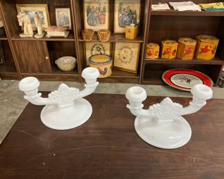 Westmoreland Dual Milk Glass Candlestick Holders