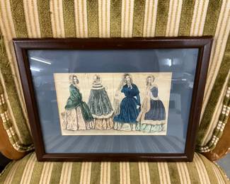 Vtg Framed Godey's Ladys Fashion Dresses Print