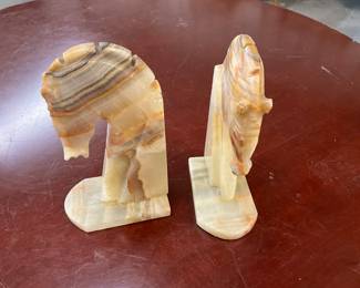 Onyx Stone Carved Horse Head Bookends