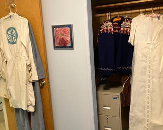 Vintage 1960's wedding dress  -  Industrial Arts gear  -- Swedish Wool sweaters (Mens M, Woman's S) 