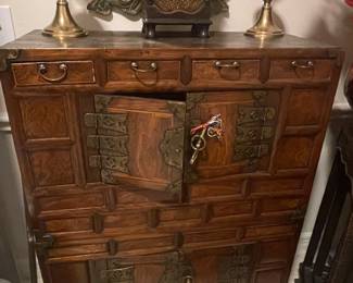 carved korean  chest have 2 keys w/ locks also as shown 