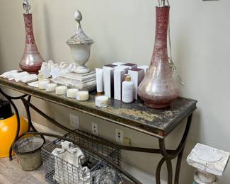 Faux Marbled and iron entry or console table $