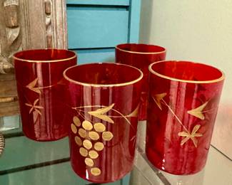 vintage ruby colored barware $24